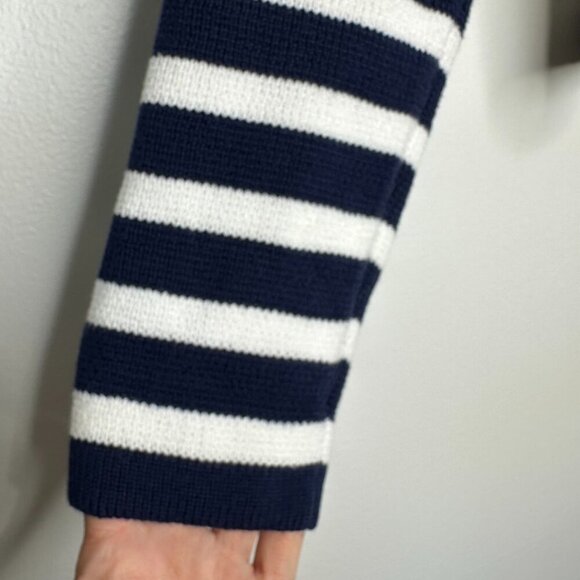 J Crew Striped Cotton Lady Jacket Cardigan Small Knit White Blue Nautical - Picture 2 of 9